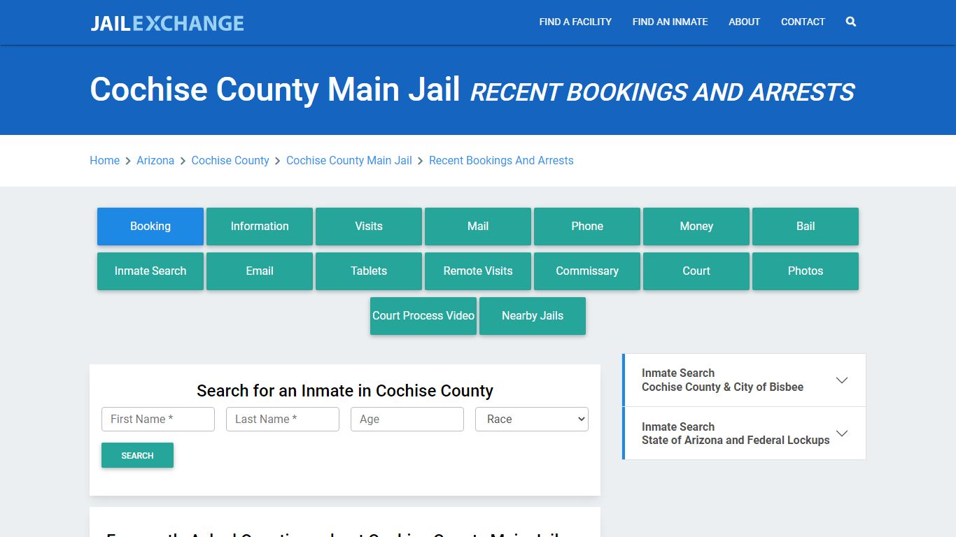 Cochise County Main Jail Recent Bookings And Arrests